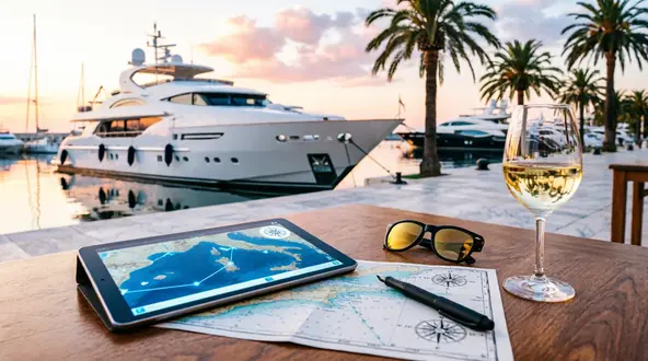 Yacht in einer elitären Marina an der Côte d'Azur
