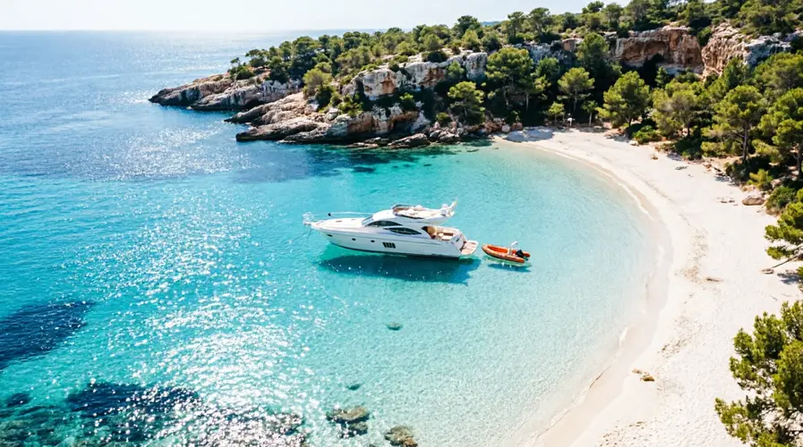 Luxusyacht vor der Kulisse von Sardinien und Korsika